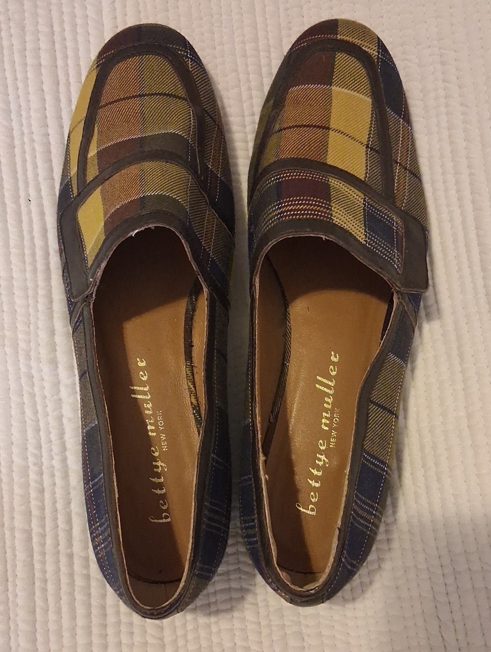 bettye muller Plaid Slip-On Loafers in Yellow, Navy and Brown